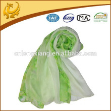 Spring Green Digital Printed 100% Silk Chiffon Round Neck Scarf For Women